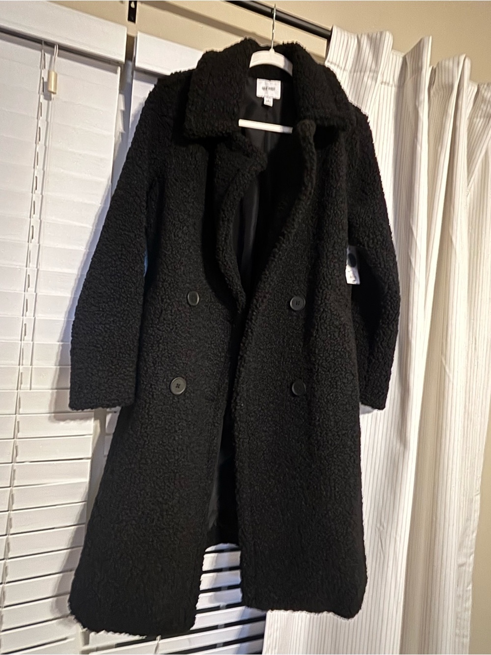 Nine West Black Teddy Double-Breasted Coat